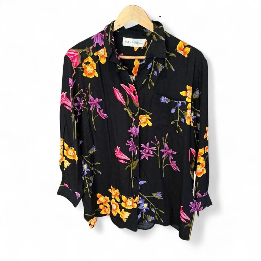 Vintage Norton McNaughton 80's floral button up blouse Size‎ Med Large 10